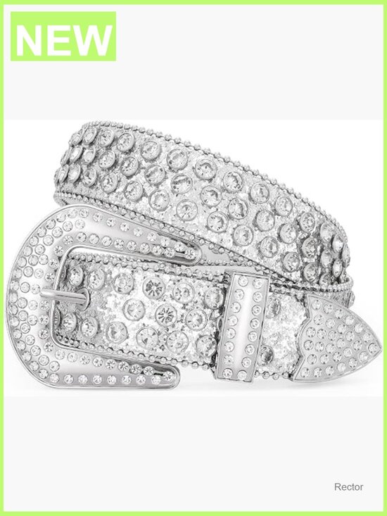 Studded Rhinestone Western Leather Belt with Removable Buckle main image 7